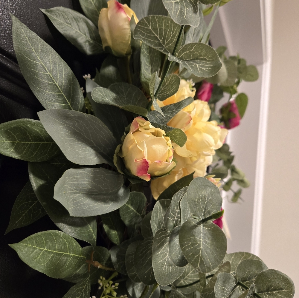 Spring Everyday Wreath with Peony, Ranunculus, and lush Greenery - Picture 3 of 3